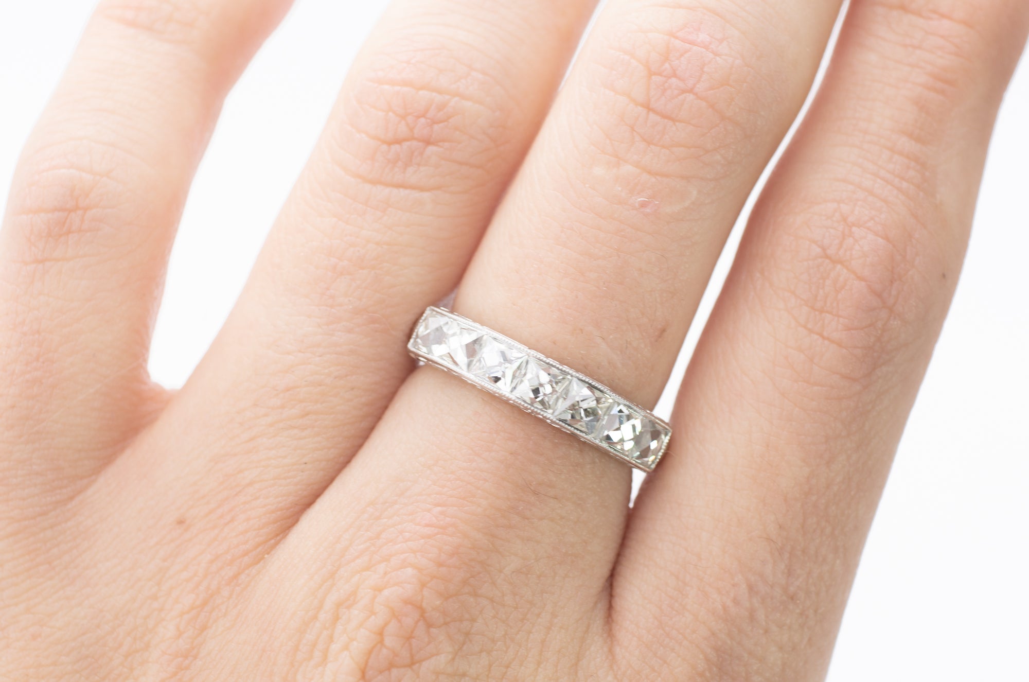 2.1CTW FRENCH CUT 7 STONE BAND IN PLATINUM - SinCityFinds Jewelry