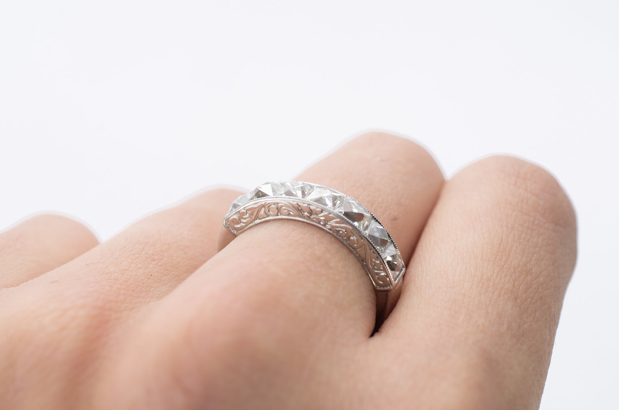 2.1CTW FRENCH CUT 7 STONE BAND IN PLATINUM - SinCityFinds Jewelry