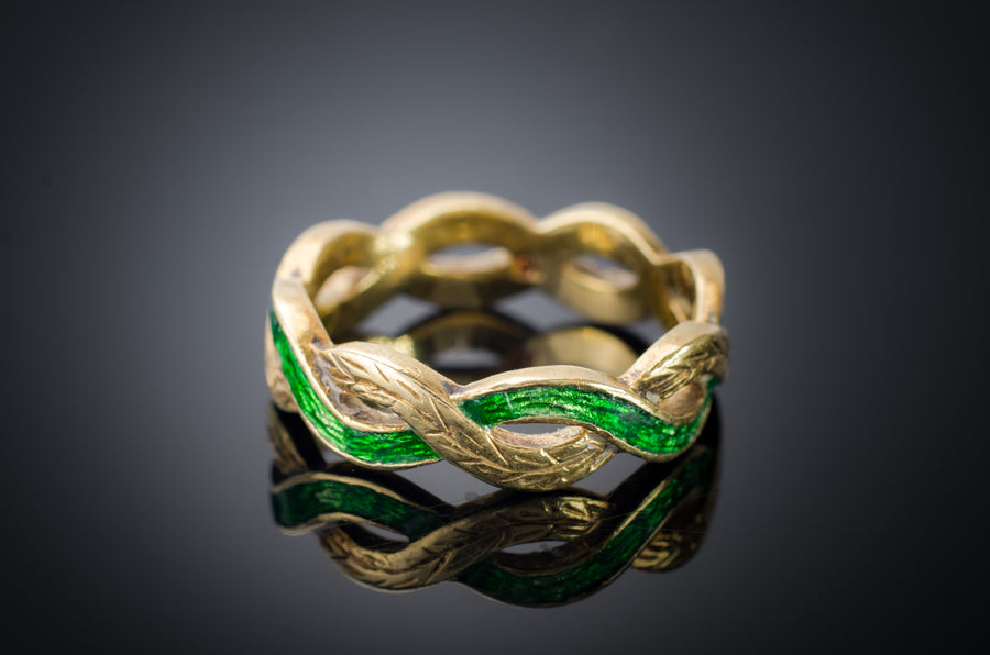 18K GOLD GREEN ENAMEL ETERNITY BAND - SinCityFinds Jewelry