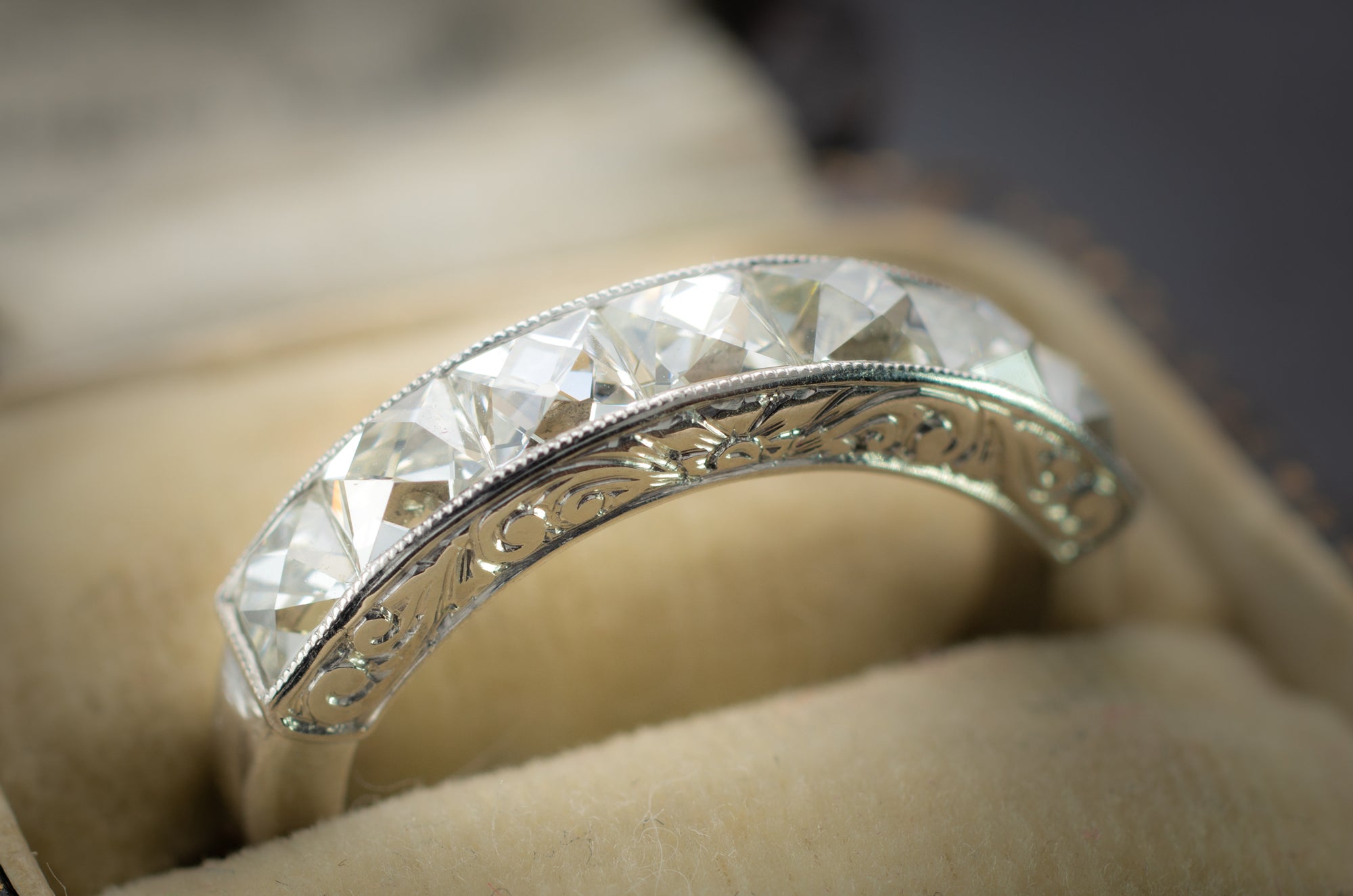 2.1CTW FRENCH CUT 7 STONE BAND IN PLATINUM - SinCityFinds Jewelry
