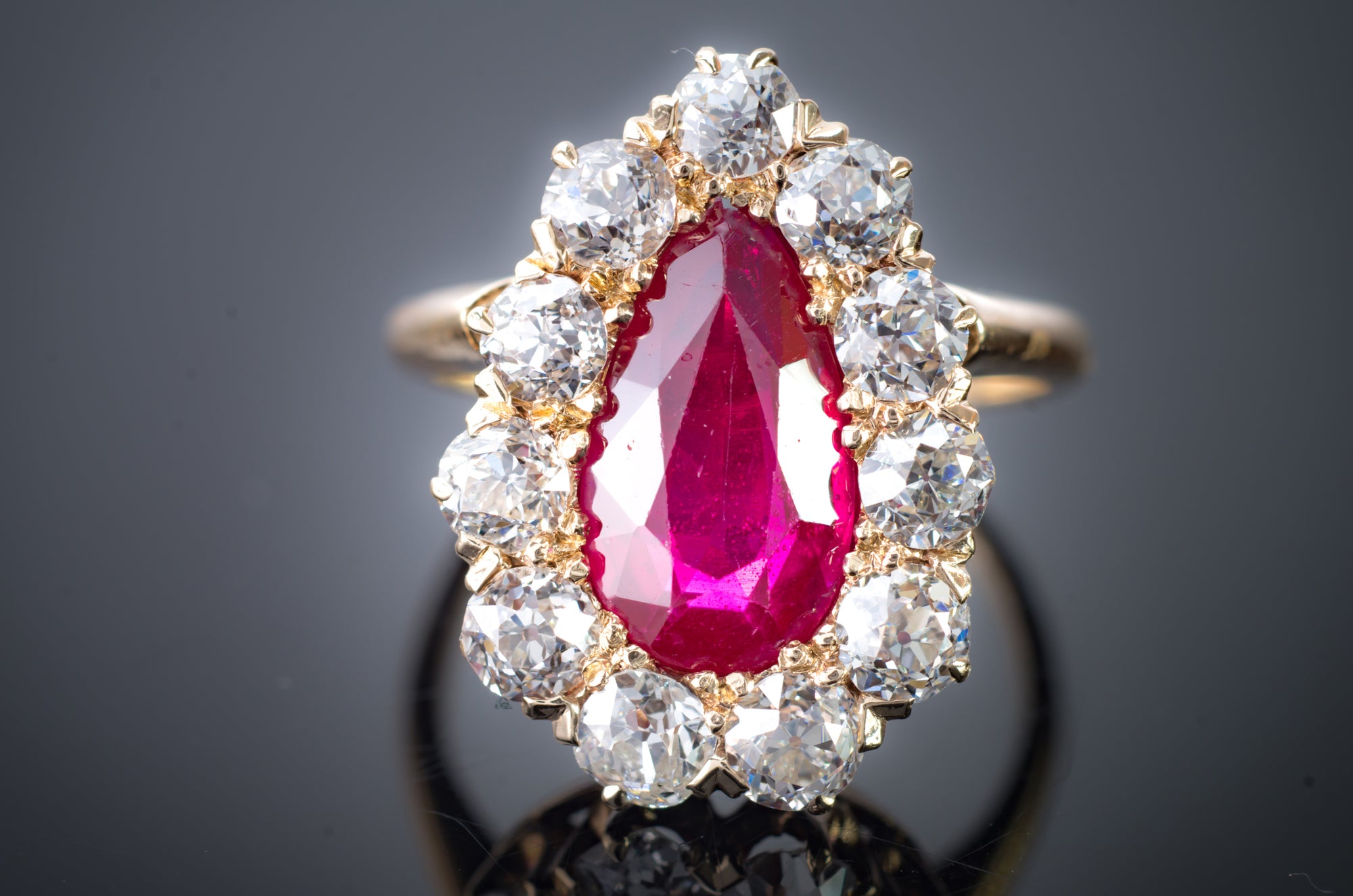 1.65CTW OLD EUROPEAN CUT DIAMOND AND SYNTETHIC RUBY RING - SinCityFinds Jewelry