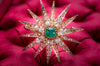 OLD MINE CUT DIAMOND AND EMERALD CABOCHON STAR BROOCH - SinCityFinds Jewelry