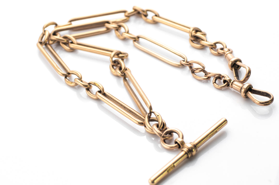 9K GOLD FANCY TROMBONE LINK CHAIN - SinCityFinds Jewelry