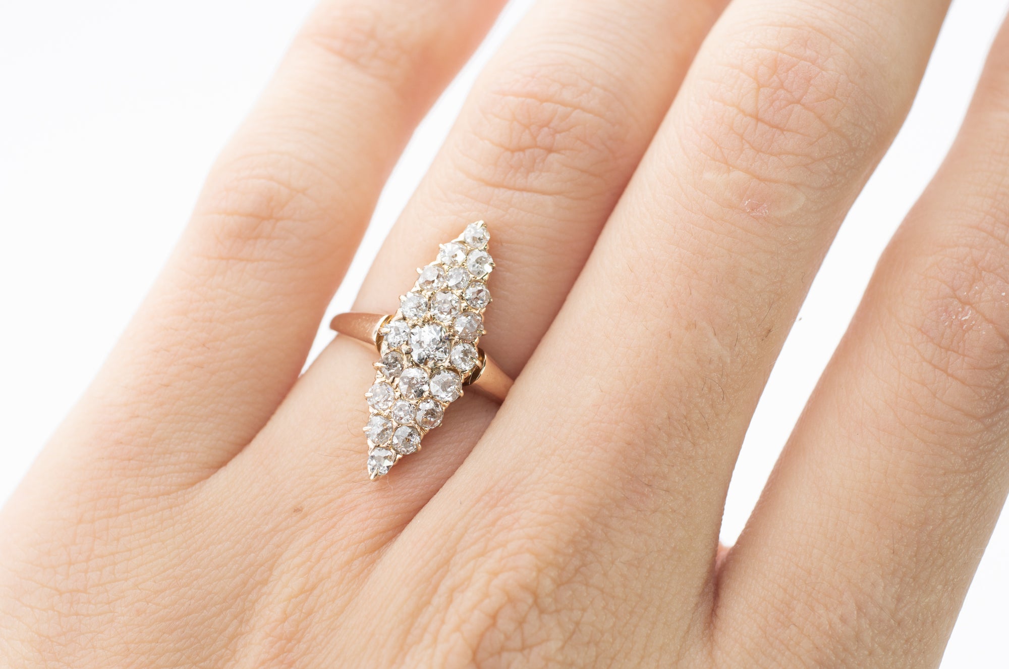 0.70CTW OLD CUT DIAMOND NAVETTE RING - SinCityFinds Jewelry
