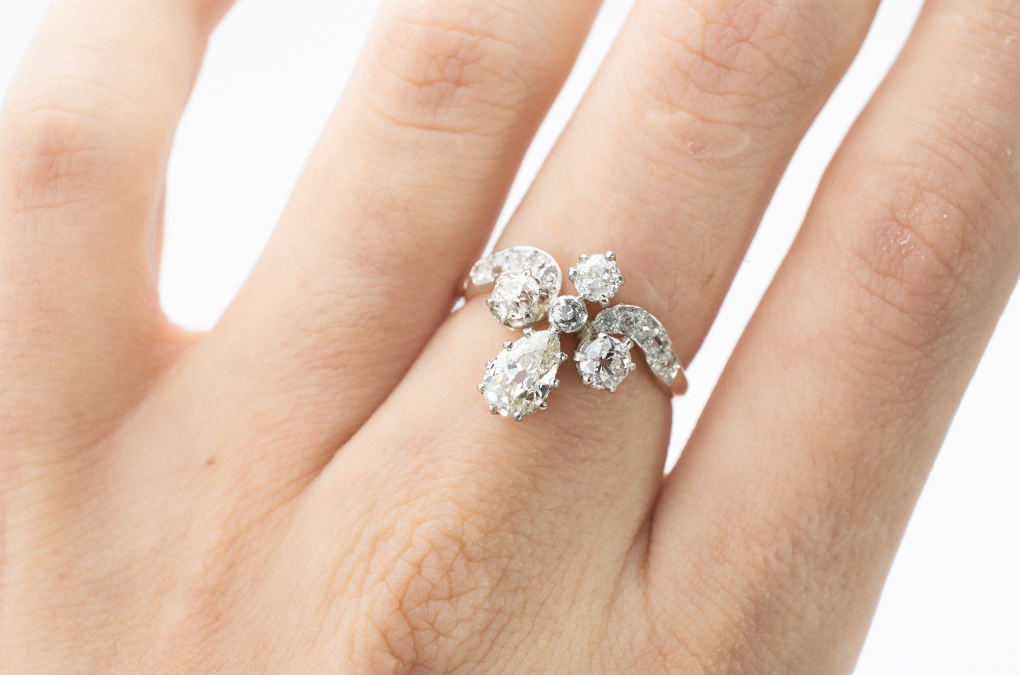 1.55CTW TIARA STYLE RING WITH OLD CUT DIAMONDS - SinCityFinds Jewelry