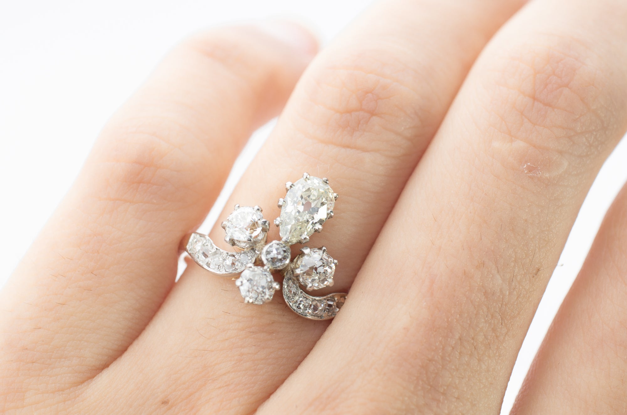 1.55CTW TIARA STYLE RING WITH OLD CUT DIAMONDS - SinCityFinds Jewelry