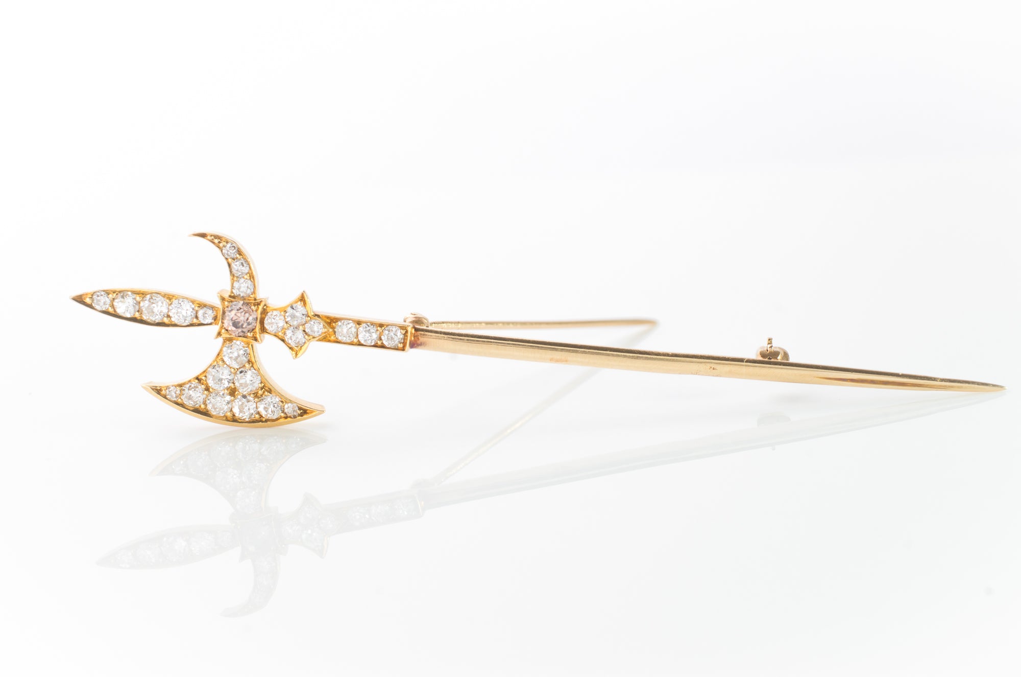 1.04CTW AXE BROOCH WITH OLD CUT DIAMONDS - SinCityFinds Jewelry