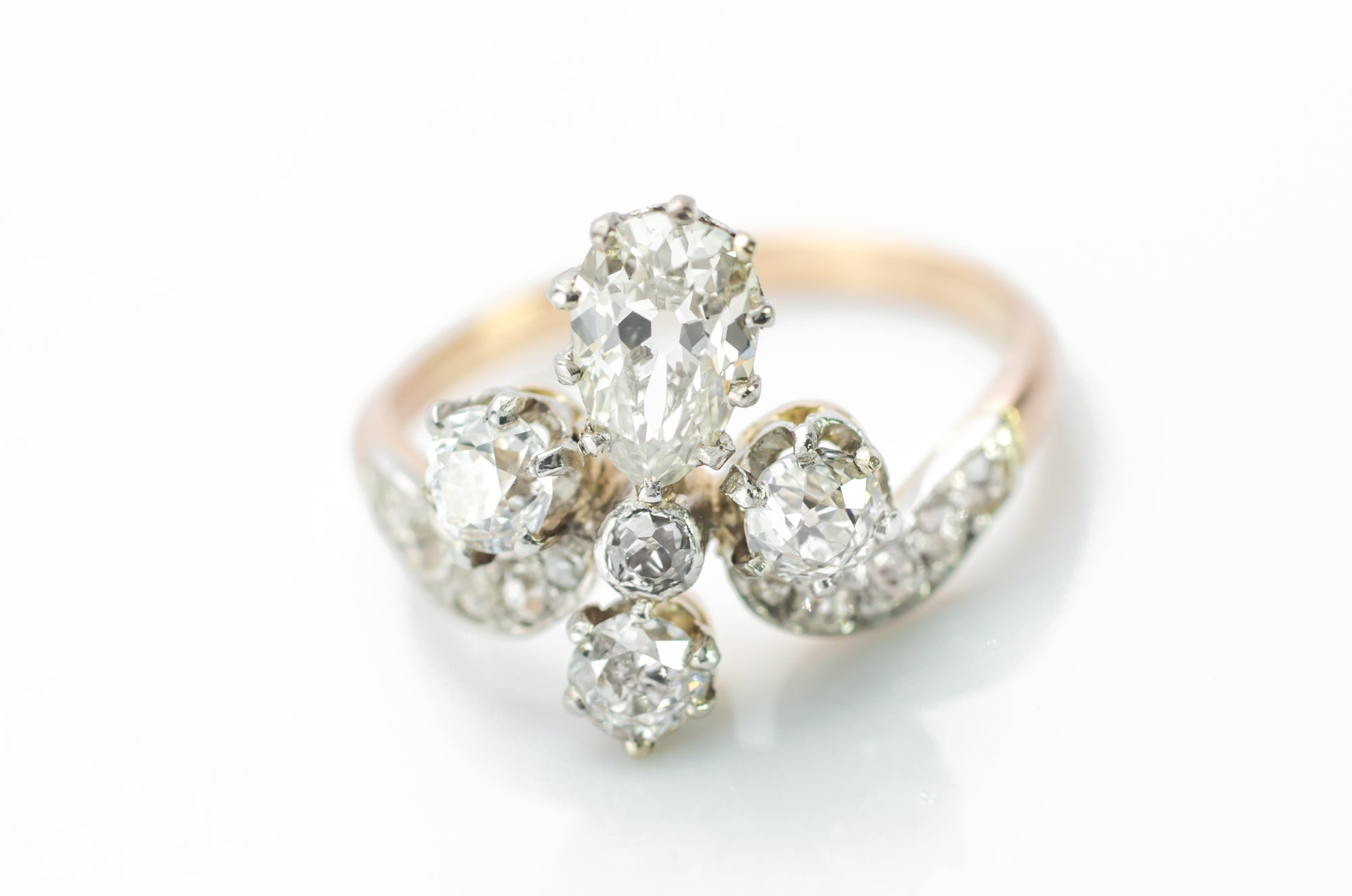1.55CTW TIARA STYLE RING WITH OLD CUT DIAMONDS - SinCityFinds Jewelry
