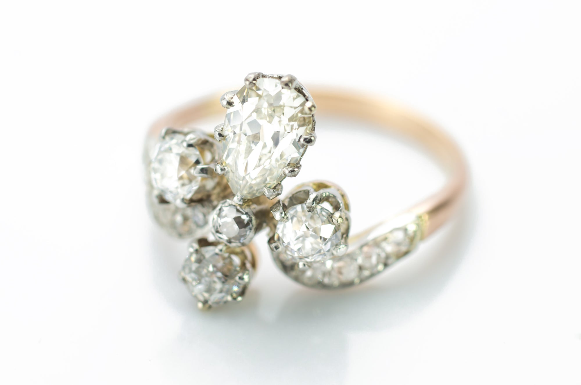 1.55CTW TIARA STYLE RING WITH OLD CUT DIAMONDS - SinCityFinds Jewelry