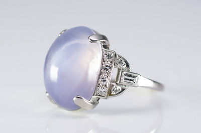 ART DECO  11CT STAR SAPPHIRE RING WITH DIAMOND ACCENTS - SinCityFinds Jewelry
