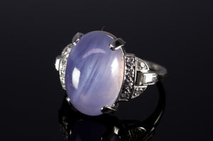 ART DECO  11CT STAR SAPPHIRE RING WITH DIAMOND ACCENTS - SinCityFinds Jewelry