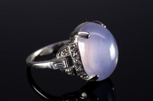 ART DECO  11CT STAR SAPPHIRE RING WITH DIAMOND ACCENTS - SinCityFinds Jewelry