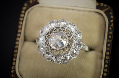 ROSE CUT DIAMOND HALO IN PLATINUM - SinCityFinds Jewelry