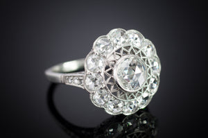 ROSE CUT DIAMOND HALO IN PLATINUM - SinCityFinds Jewelry