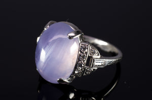 ART DECO  11CT STAR SAPPHIRE RING WITH DIAMOND ACCENTS - SinCityFinds Jewelry