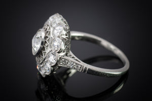 ROSE CUT DIAMOND HALO IN PLATINUM - SinCityFinds Jewelry