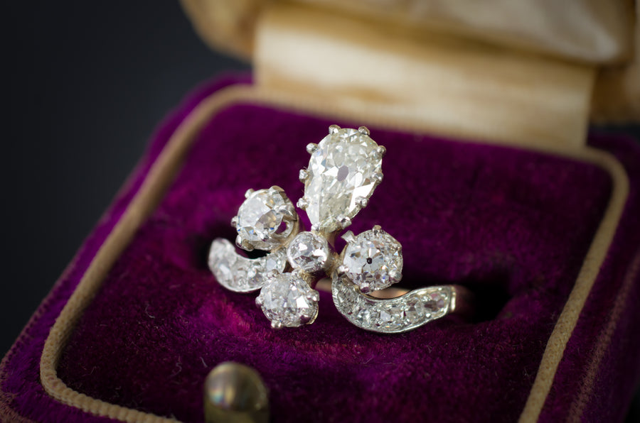 1.55CTW TIARA STYLE RING WITH OLD CUT DIAMONDS - SinCityFinds Jewelry