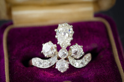 1.55CTW TIARA STYLE RING WITH OLD CUT DIAMONDS - SinCityFinds Jewelry