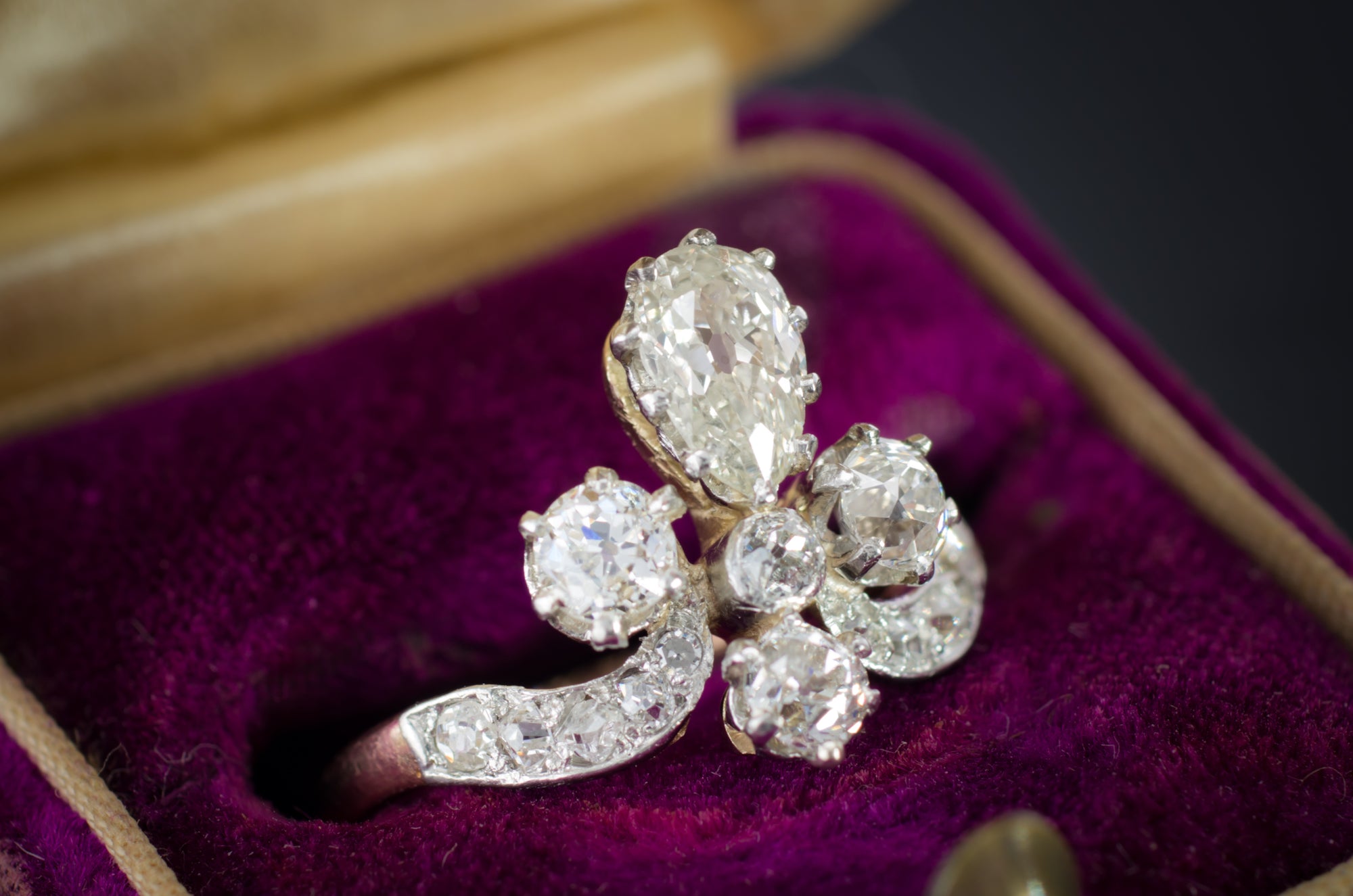 1.55CTW TIARA STYLE RING WITH OLD CUT DIAMONDS - SinCityFinds Jewelry