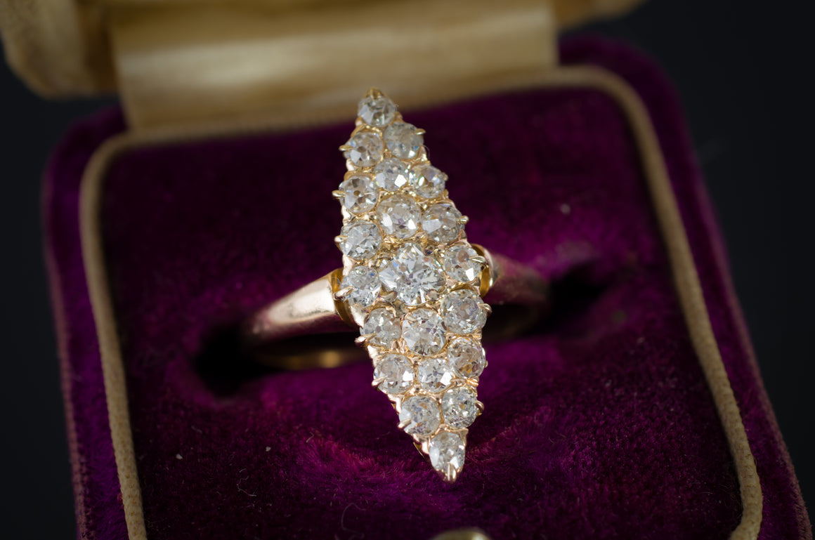 0.70CTW OLD CUT DIAMOND NAVETTE RING - SinCityFinds Jewelry