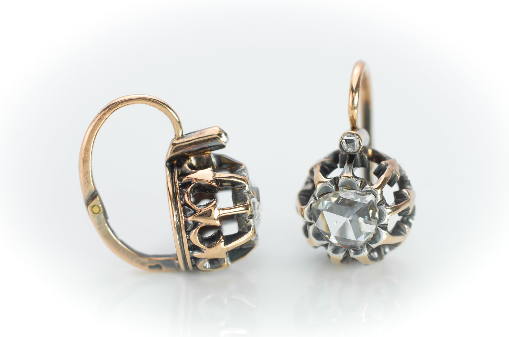 ANTIQUE 18K ROSE GOLD FRENCH DORMEUSE STYLE EARRINGS - SinCityFinds Jewelry