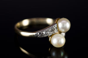 VINTAGE MINE CUT DIAMOND AND PEARL TOI ET MOI RING - SinCityFinds Jewelry