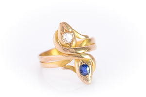 ROSE CUT DIAMOND AND SAPPHIRE SNAKE RING - SinCityFinds Jewelry