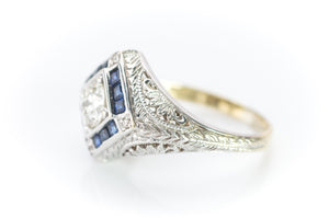 VINTAGE OLD EUROPEAN CUT DIAMOND AND SAPPHIRE RING - SinCityFinds Jewelry