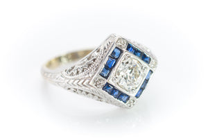 VINTAGE OLD EUROPEAN CUT DIAMOND AND SAPPHIRE RING - SinCityFinds Jewelry