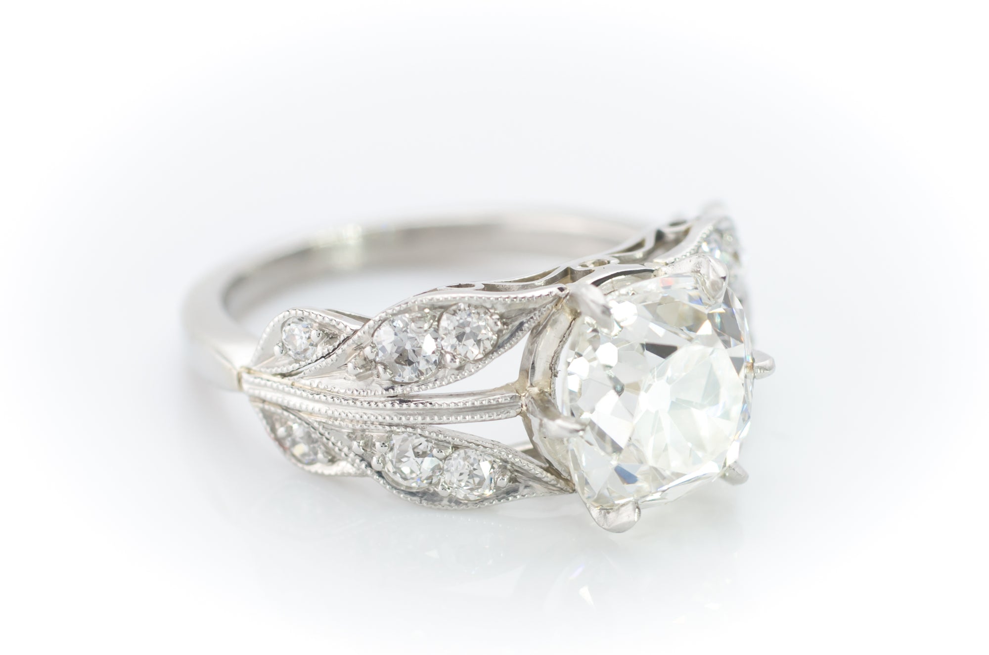 EDWARDIAN STYLE LEAF SHAPED PLATINUM SEMI MOUNT - SinCityFinds Jewelry