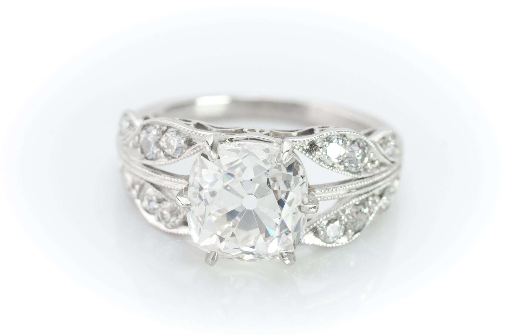 EDWARDIAN STYLE LEAF SHAPED PLATINUM SEMI MOUNT - SinCityFinds Jewelry