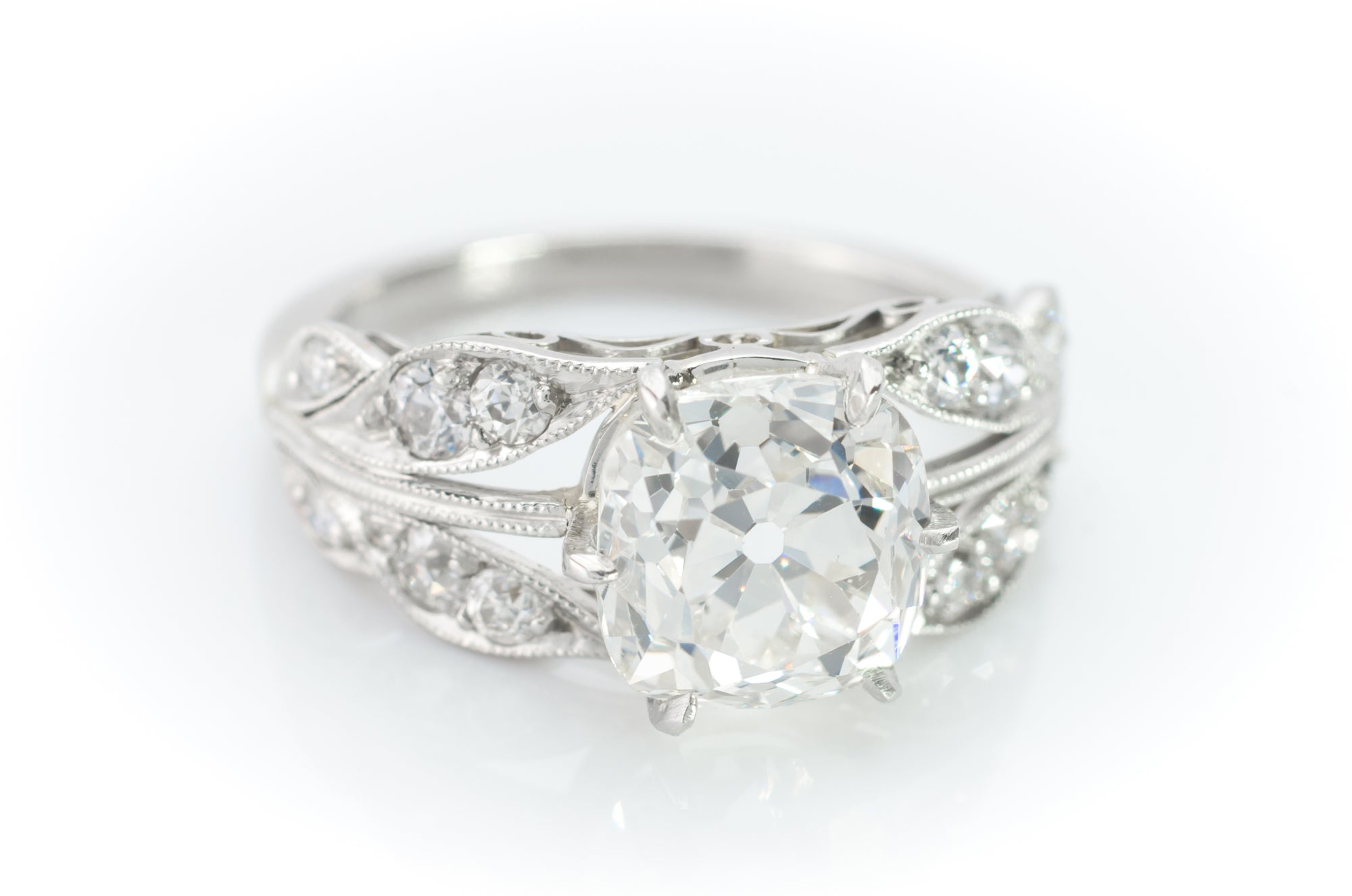 EDWARDIAN STYLE LEAF SHAPED PLATINUM SEMI MOUNT - SinCityFinds Jewelry