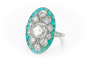 TURQUOISE AND DIAMOND ART DECO STYLE RING - SinCityFinds Jewelry