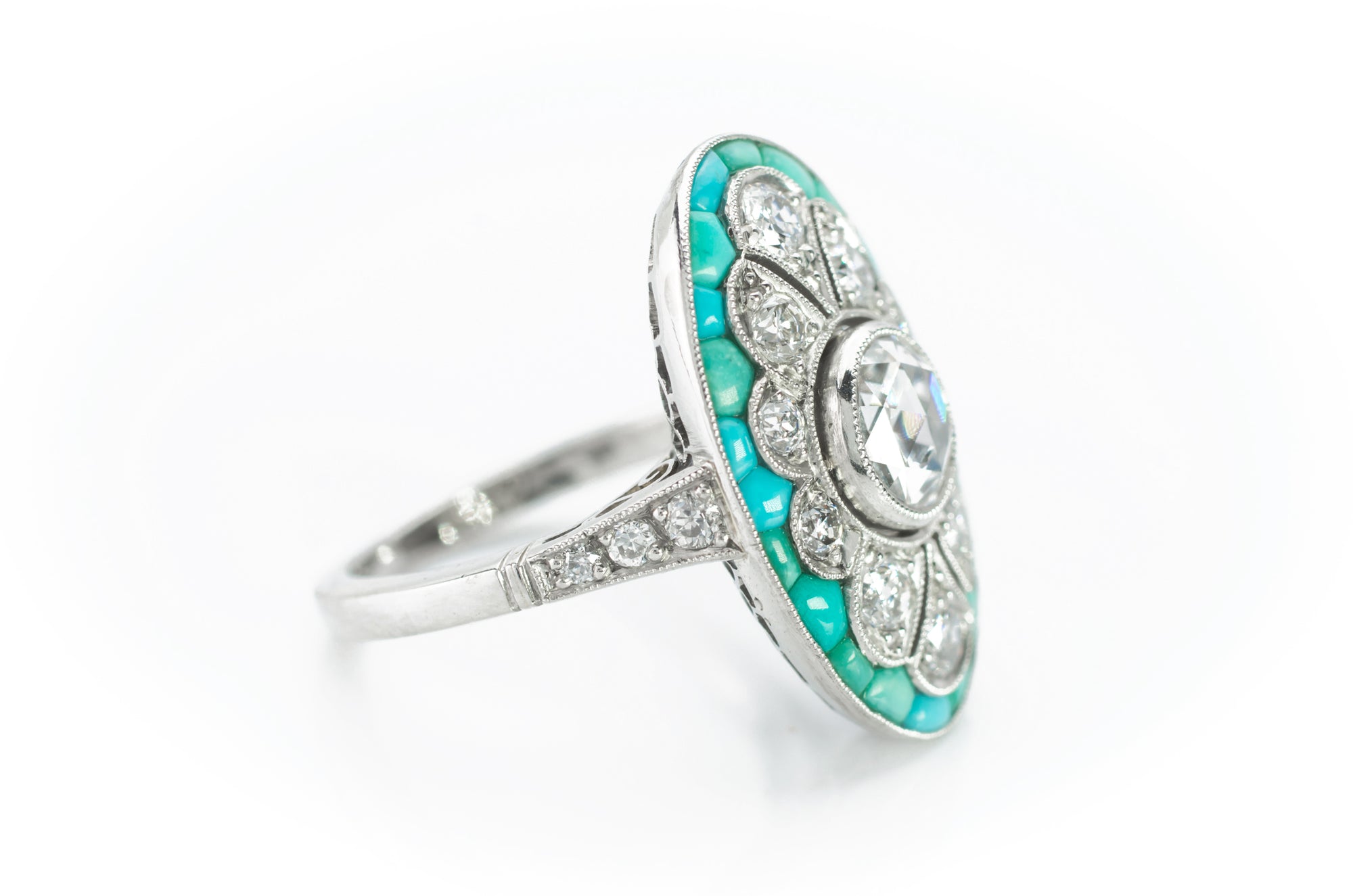 TURQUOISE AND DIAMOND ART DECO STYLE RING - SinCityFinds Jewelry