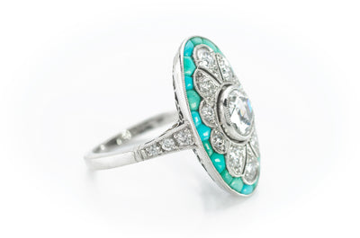 TURQUOISE AND DIAMOND ART DECO STYLE RING - SinCityFinds Jewelry