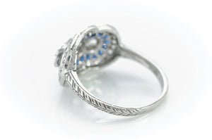 ROSE CUT DIAMOND AND SAPPHIRE DOUBLE HALO RING - SinCityFinds Jewelry