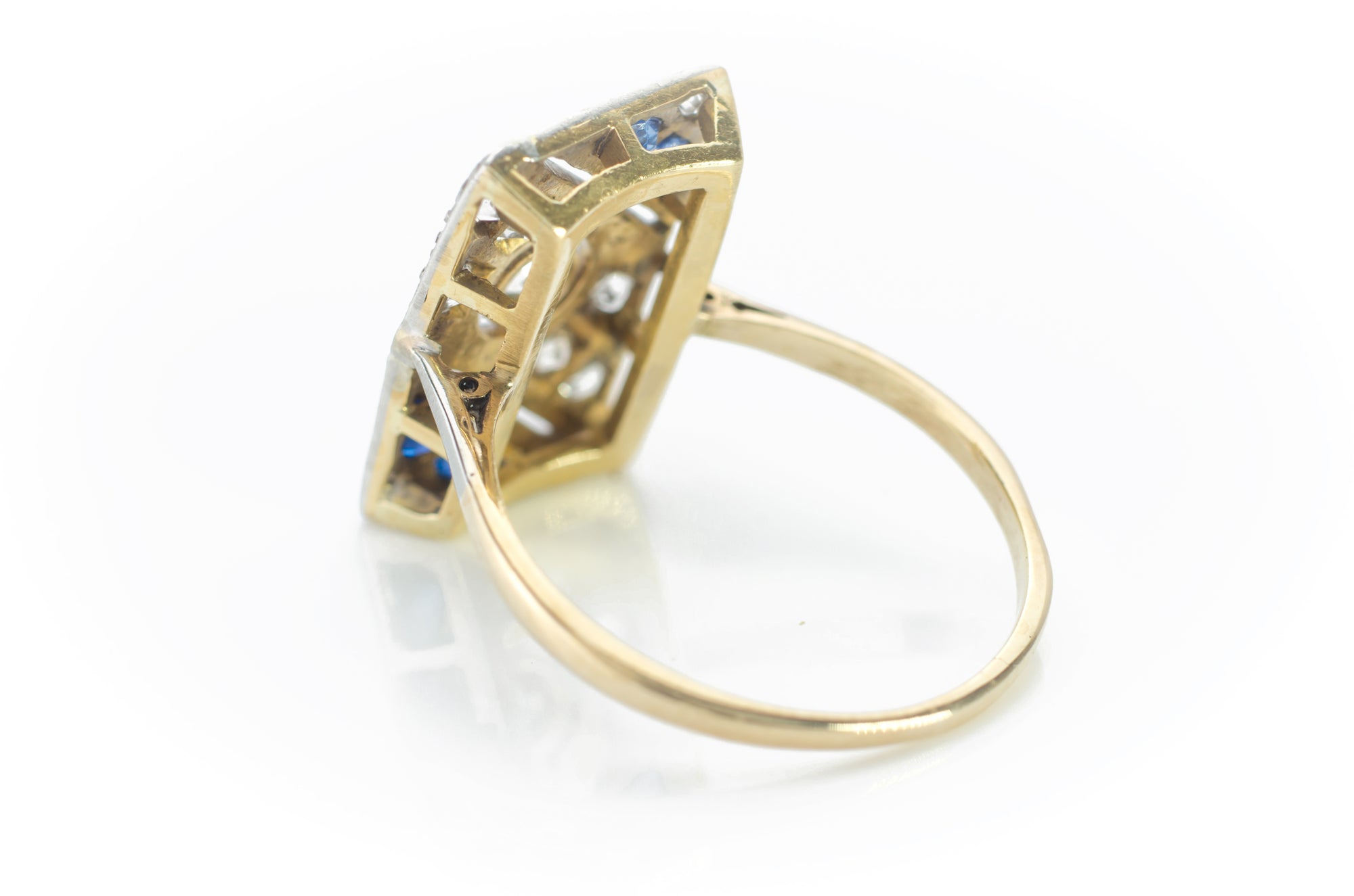 ART DECO DIAMOND AND SAPPHIRE PLAQUE STYLE RING - SinCityFinds Jewelry