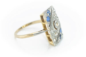 ART DECO DIAMOND AND SAPPHIRE PLAQUE STYLE RING - SinCityFinds Jewelry