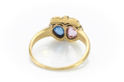 ANTIQUE TWIN HEARTS RING WITH PINK AND BLUE SAPPHIRES - SinCityFinds Jewelry