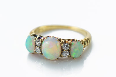 ANTIQUE THREE OPAL AND DIAMOND RING IN 18K - SinCityFinds Jewelry