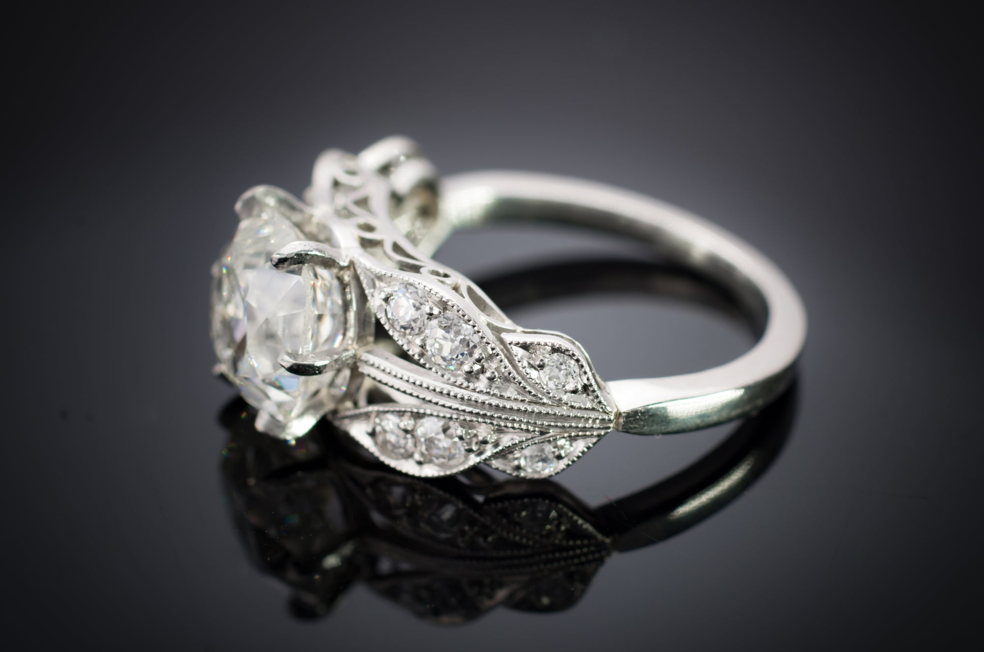 EDWARDIAN STYLE LEAF SHAPED PLATINUM SEMI MOUNT - SinCityFinds Jewelry
