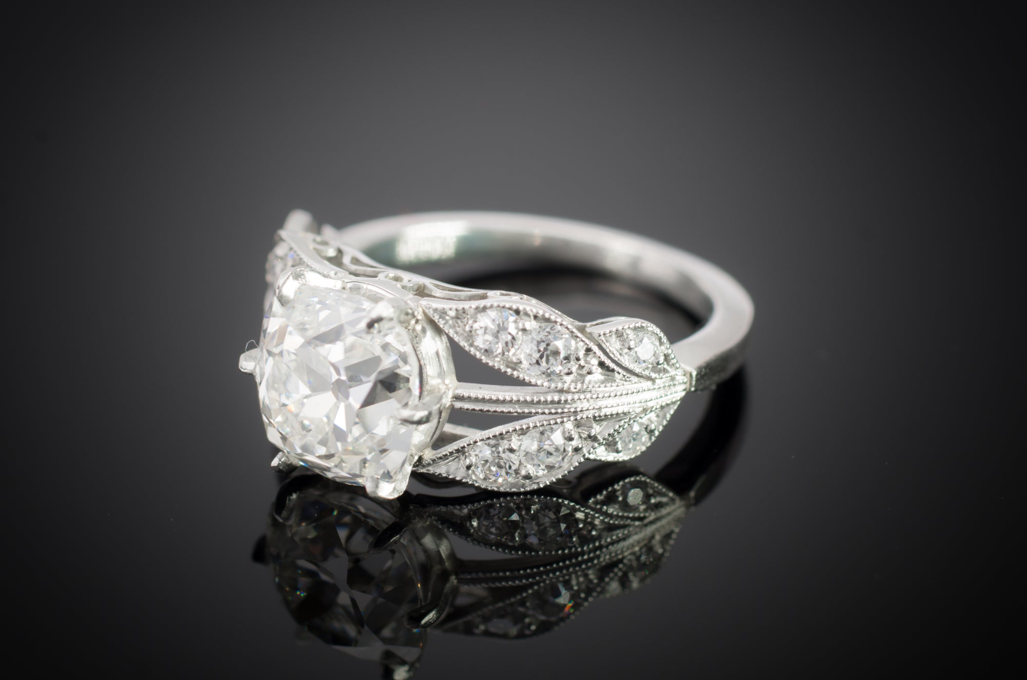 EDWARDIAN STYLE LEAF SHAPED PLATINUM SEMI MOUNT - SinCityFinds Jewelry
