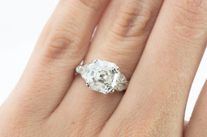 3.78CT VINTAGE ASSCHER CUT DIAMOND ART DECO ENGAGEMENT RING - SinCityFinds Jewelry