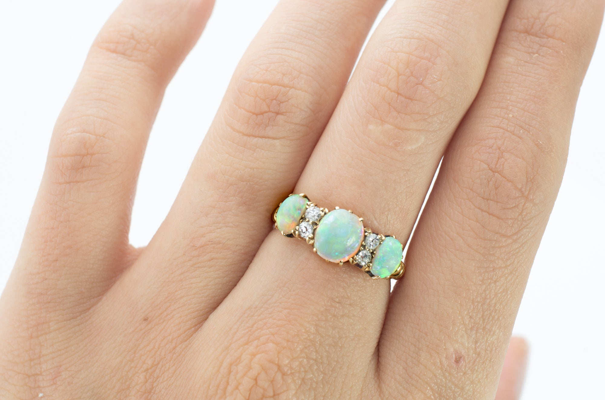 ANTIQUE THREE OPAL AND DIAMOND RING IN 18K - SinCityFinds Jewelry