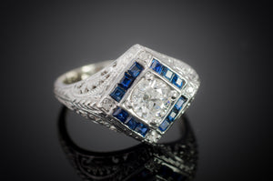 VINTAGE OLD EUROPEAN CUT DIAMOND AND SAPPHIRE RING - SinCityFinds Jewelry