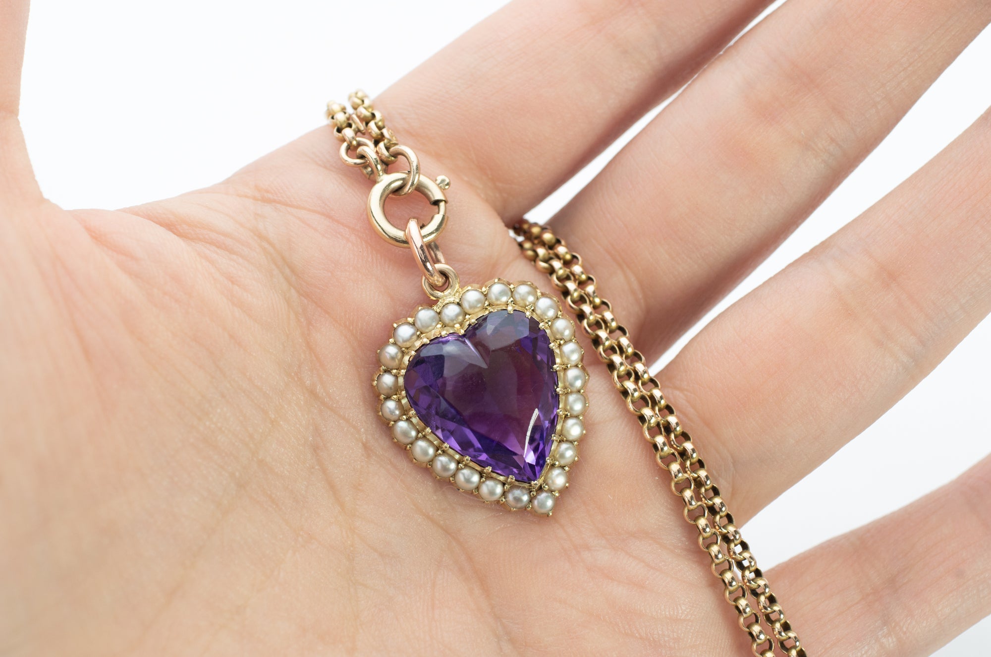 AMETHYST AND SPLIT PEARL HEART SHAPED PENDANT - SinCityFinds Jewelry