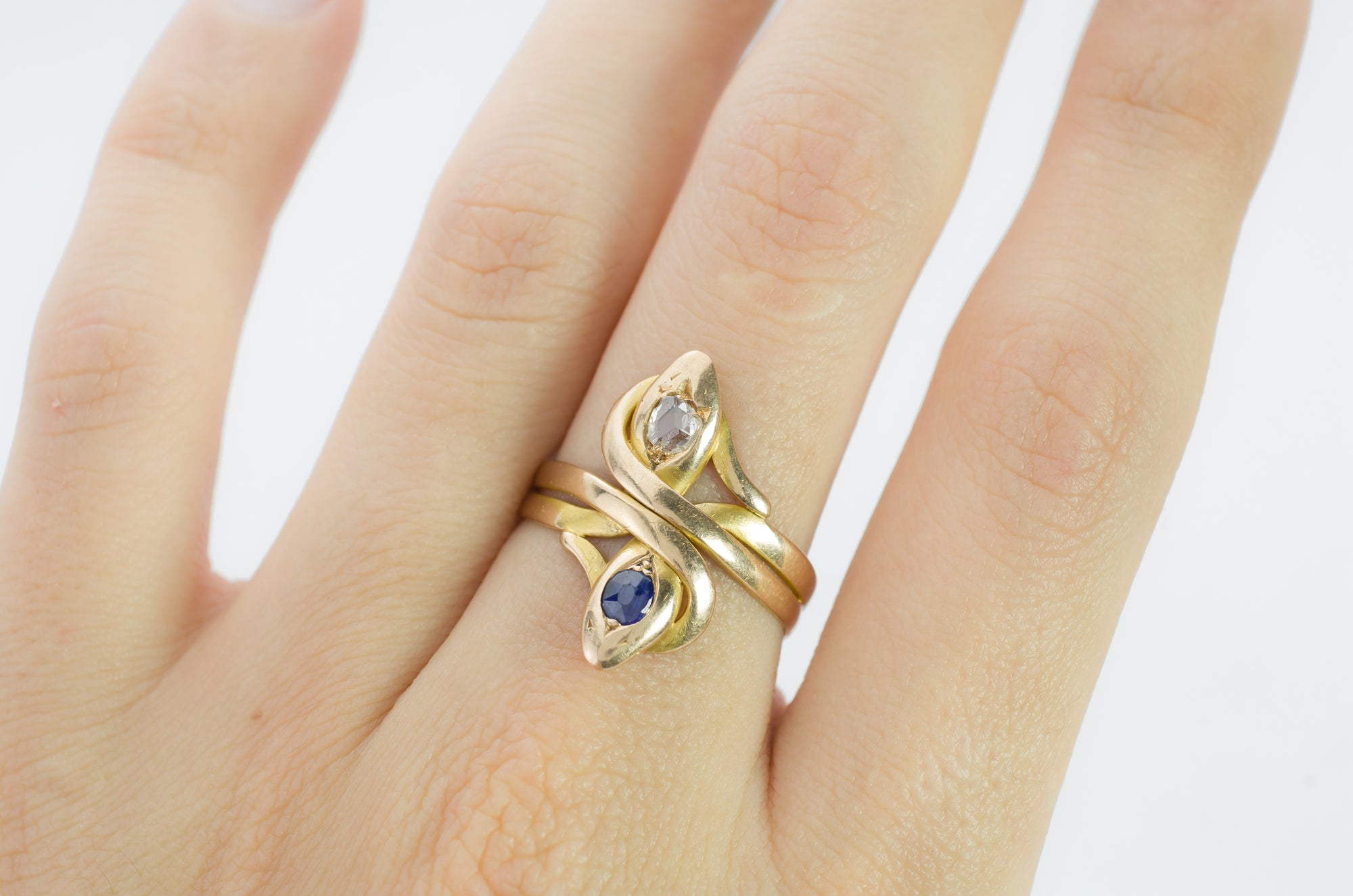 ROSE CUT DIAMOND AND SAPPHIRE SNAKE RING - SinCityFinds Jewelry