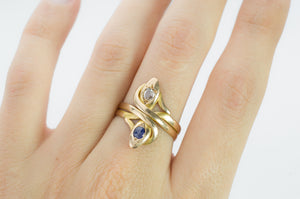 ROSE CUT DIAMOND AND SAPPHIRE SNAKE RING - SinCityFinds Jewelry