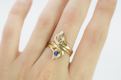ROSE CUT DIAMOND AND SAPPHIRE SNAKE RING - SinCityFinds Jewelry