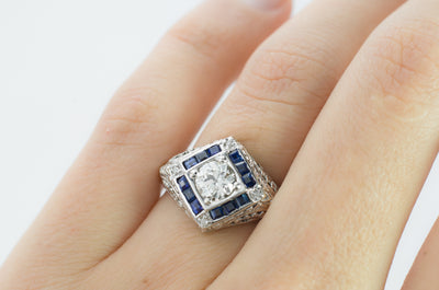 VINTAGE OLD EUROPEAN CUT DIAMOND AND SAPPHIRE RING - SinCityFinds Jewelry
